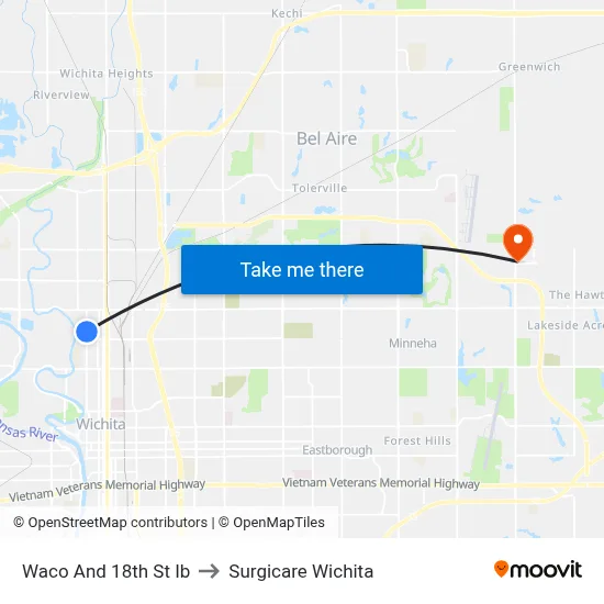 Waco And 18th St Ib to Surgicare Wichita map