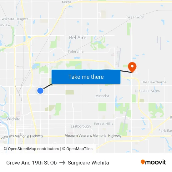 Grove And 19th St Ob to Surgicare Wichita map