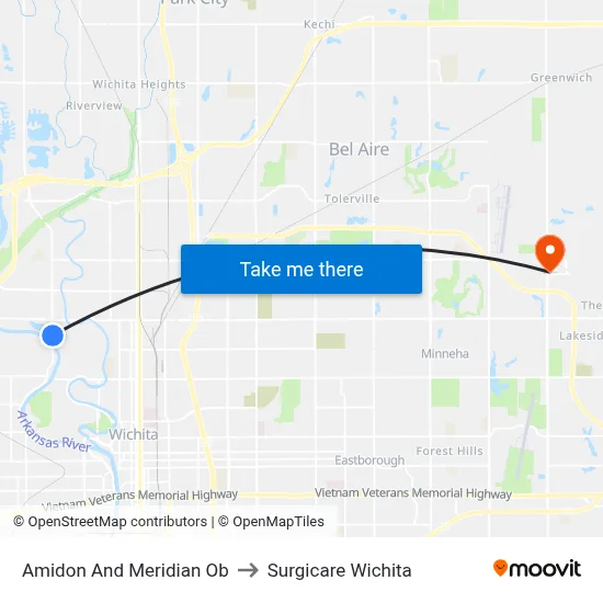 Amidon And Meridian Ob to Surgicare Wichita map