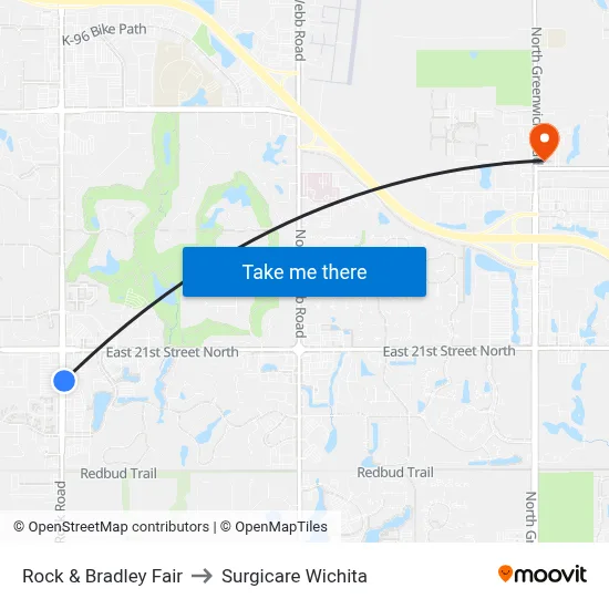 Rock & Bradley Fair to Surgicare Wichita map