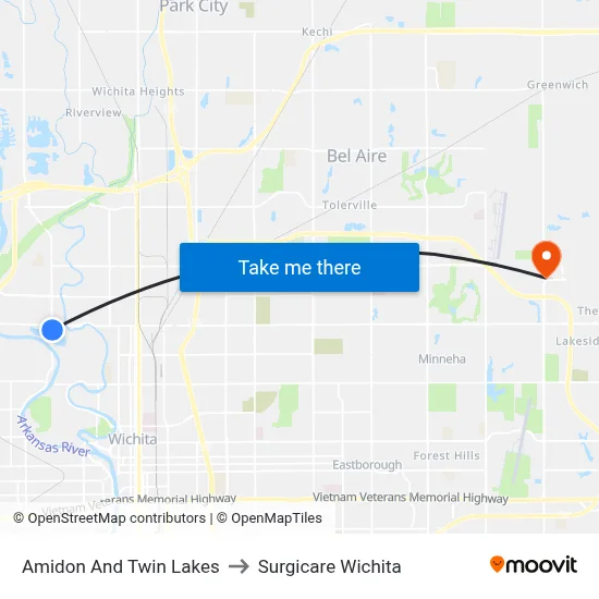 Amidon And Twin Lakes to Surgicare Wichita map