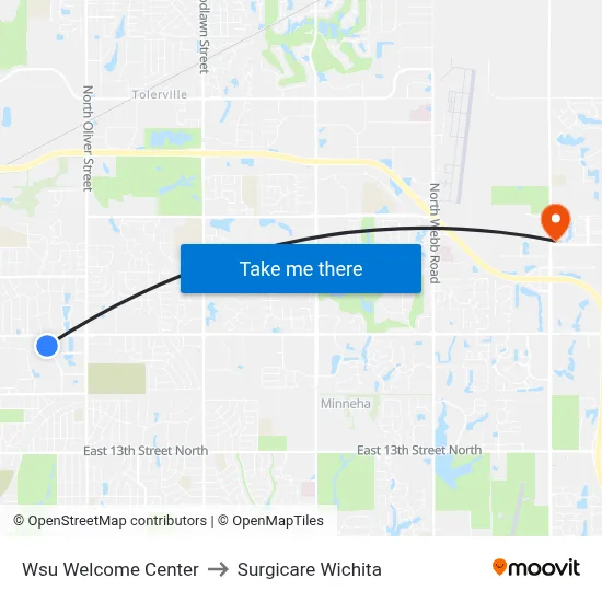 Wsu Welcome Center to Surgicare Wichita map