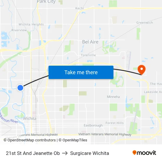 21st St And Jeanette Ob to Surgicare Wichita map