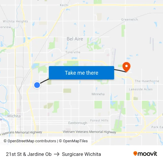 21st St & Jardine  Ob to Surgicare Wichita map
