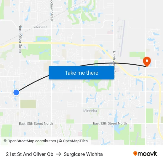 21st St And Oliver Ob to Surgicare Wichita map