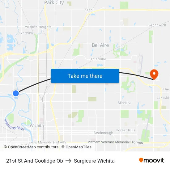 21st St And Coolidge Ob to Surgicare Wichita map