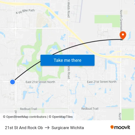21st St And Rock Ob to Surgicare Wichita map