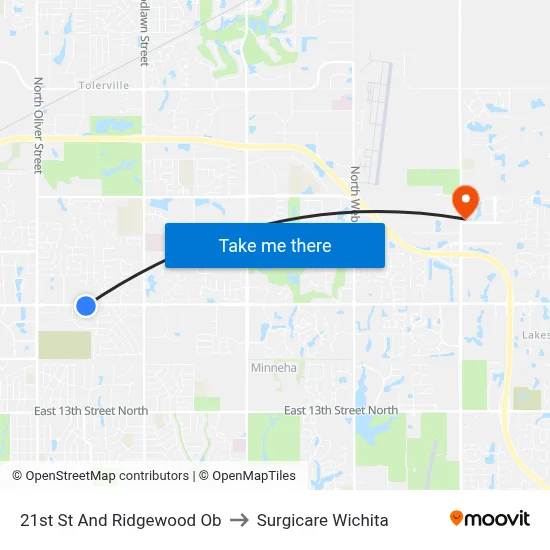 21st St And Ridgewood Ob to Surgicare Wichita map