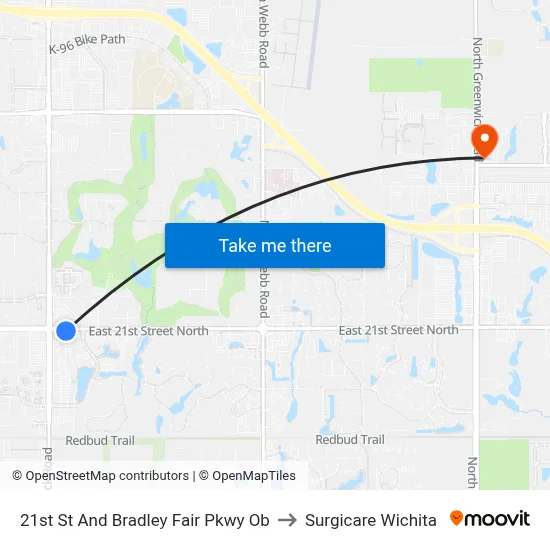 21st St And Bradley Fair Pkwy Ob to Surgicare Wichita map