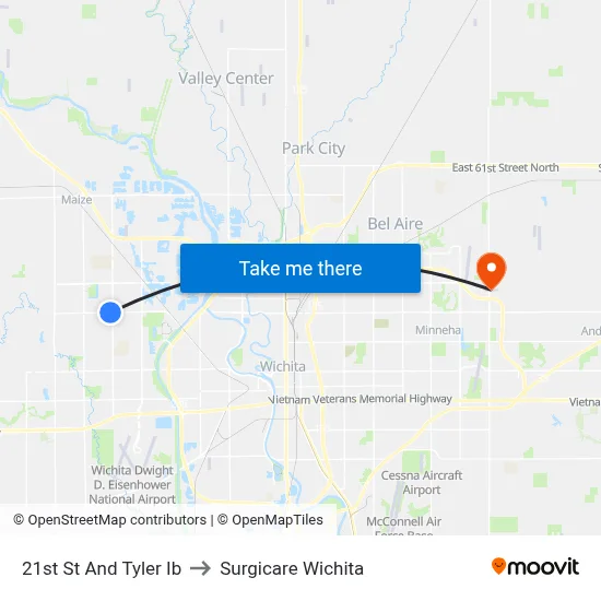 21st St And Tyler Ib to Surgicare Wichita map