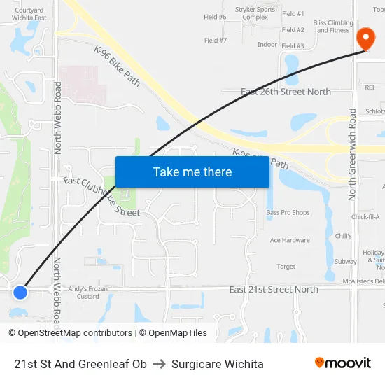 21st St And Greenleaf Ob to Surgicare Wichita map