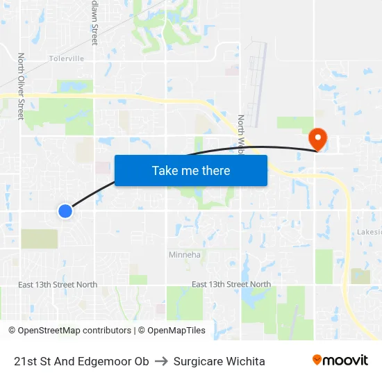 21st St And Edgemoor Ob to Surgicare Wichita map