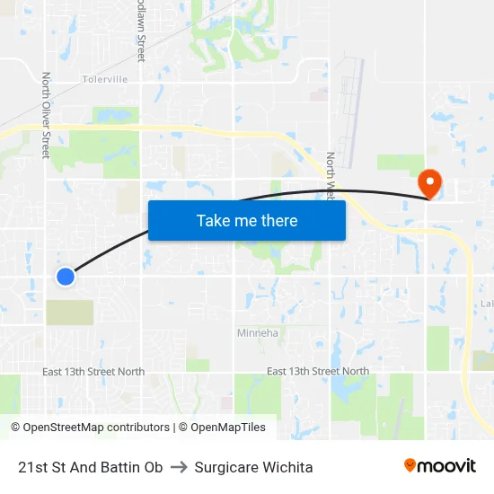 21st St And Battin Ob to Surgicare Wichita map