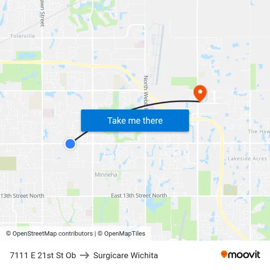 7111 E 21st St Ob to Surgicare Wichita map