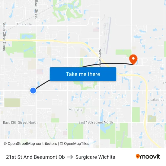 21st St And Beaumont Ob to Surgicare Wichita map