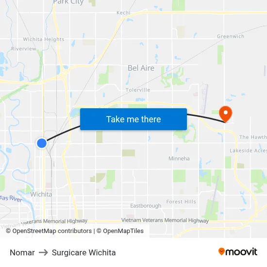 Nomar to Surgicare Wichita map