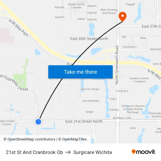 21st St And Cranbrook Ob to Surgicare Wichita map