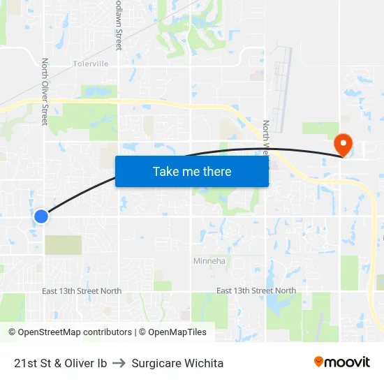 21st St & Oliver Ib to Surgicare Wichita map