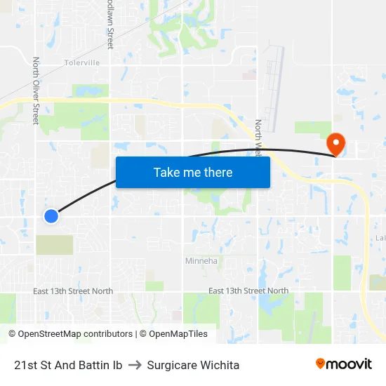 21st St And Battin Ib to Surgicare Wichita map