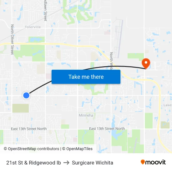 21st St & Ridgewood Ib to Surgicare Wichita map