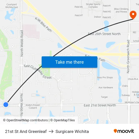 21st St And Greenleaf to Surgicare Wichita map