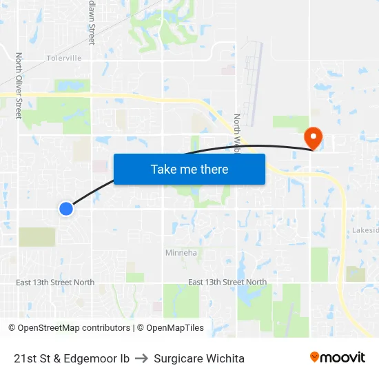 21st St & Edgemoor Ib to Surgicare Wichita map