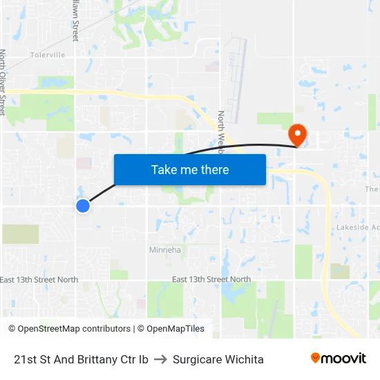 21st St And Brittany Ctr Ib to Surgicare Wichita map