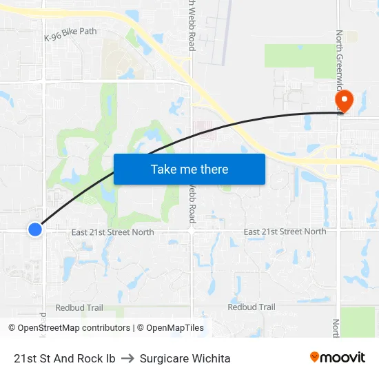 21st St And Rock Ib to Surgicare Wichita map