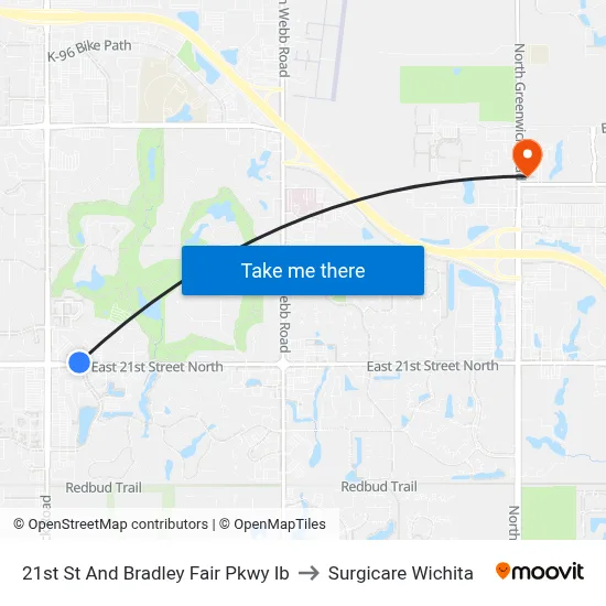 21st St And Bradley Fair Pkwy Ib to Surgicare Wichita map