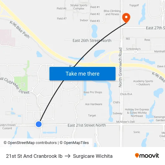 21st St And Cranbrook Ib to Surgicare Wichita map