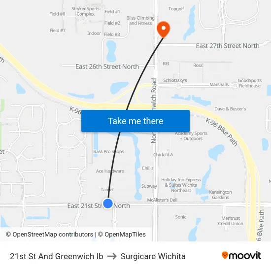 21st St And Greenwich Ib to Surgicare Wichita map