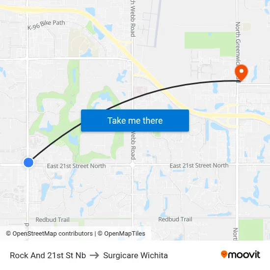 Rock And 21st St Nb to Surgicare Wichita map
