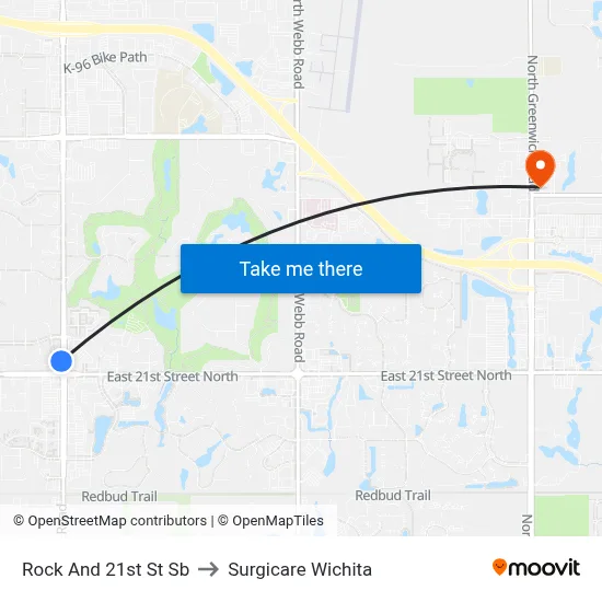 Rock And 21st St Sb to Surgicare Wichita map