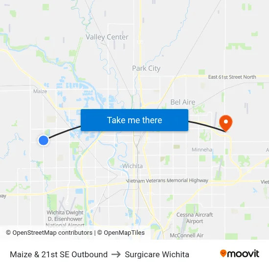 Maize & 21st SE Outbound to Surgicare Wichita map