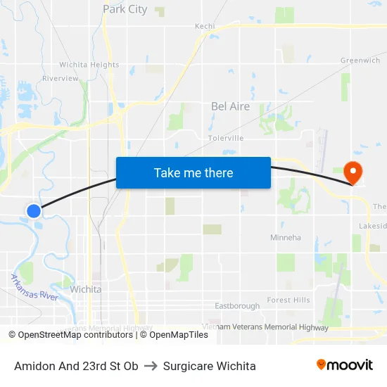 Amidon And 23rd St Ob to Surgicare Wichita map