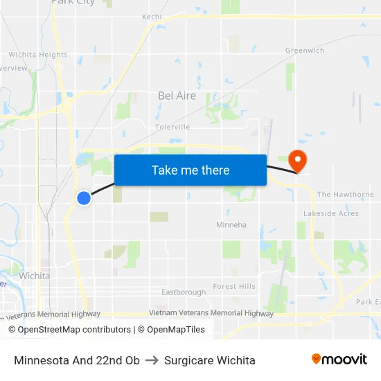 Minnesota And 22nd Ob to Surgicare Wichita map