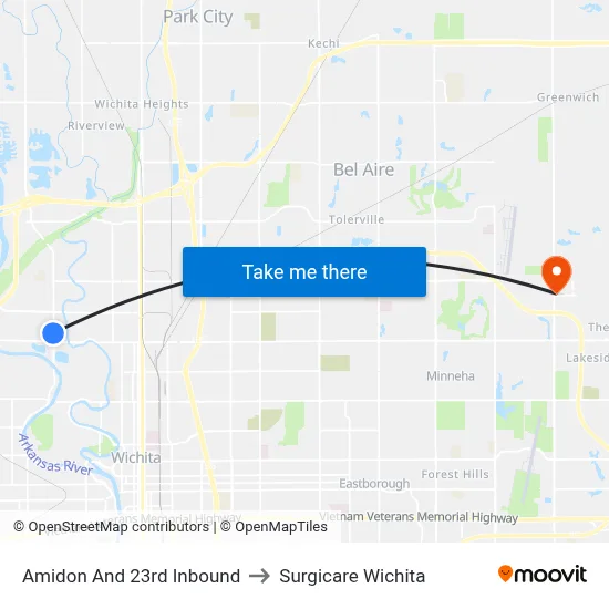 Amidon And 23rd Inbound to Surgicare Wichita map