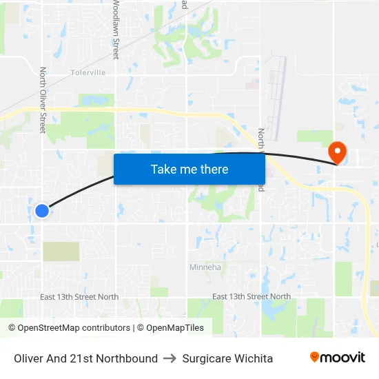 Oliver And 21st Northbound to Surgicare Wichita map