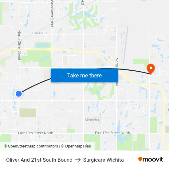 Oliver And 21st South Bound to Surgicare Wichita map