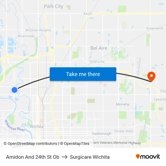 Amidon And 24th St Ob to Surgicare Wichita map