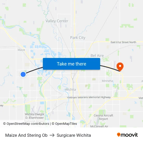 Maize And Stering Ob to Surgicare Wichita map