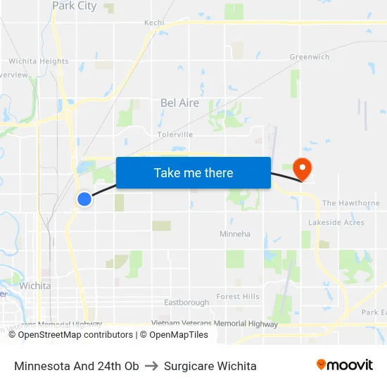 Minnesota And 24th Ob to Surgicare Wichita map