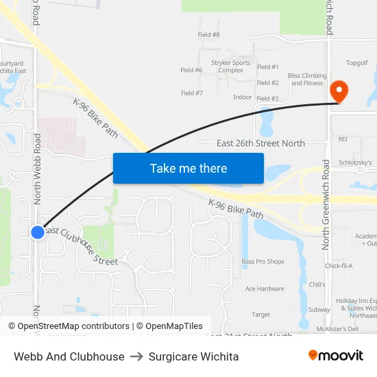 Webb And Clubhouse to Surgicare Wichita map