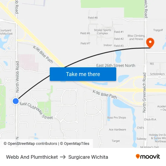 Webb And Plumthicket to Surgicare Wichita map