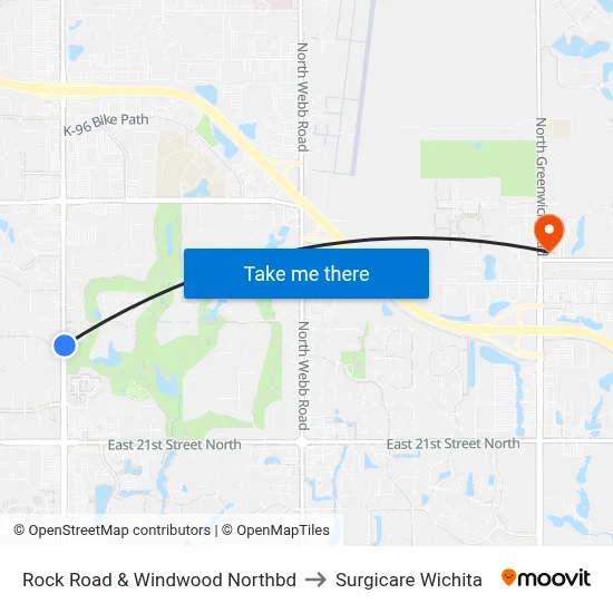 Rock Road & Windwood Northbd to Surgicare Wichita map