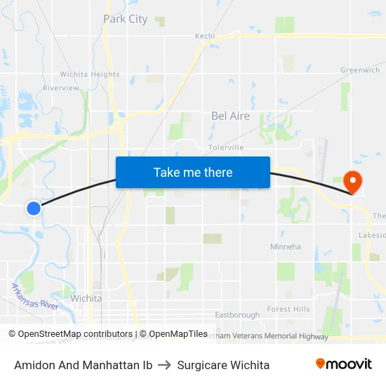 Amidon And Manhattan Ib to Surgicare Wichita map