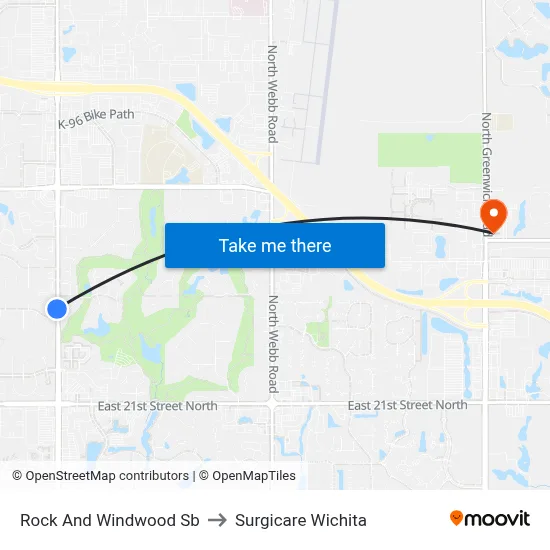 Rock And Windwood Sb to Surgicare Wichita map
