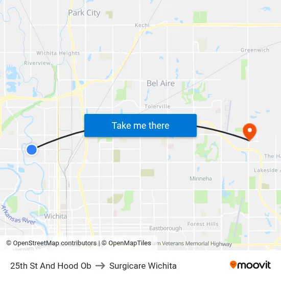 25th St And Hood Ob to Surgicare Wichita map
