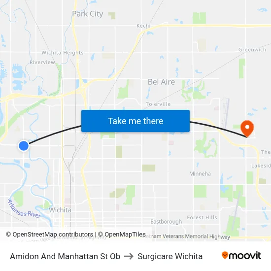 Amidon And Manhattan St Ob to Surgicare Wichita map