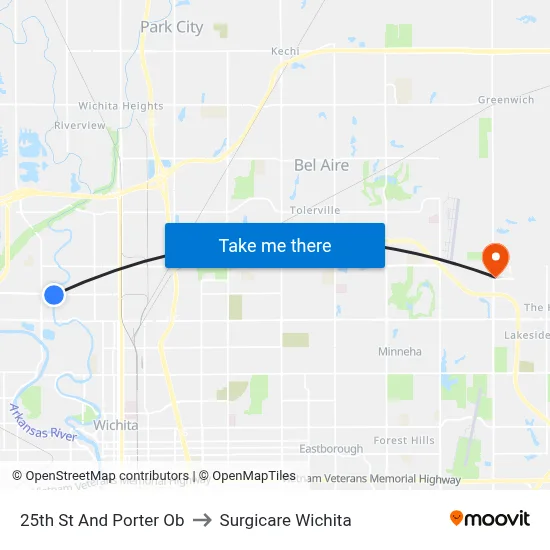 25th St And Porter Ob to Surgicare Wichita map
